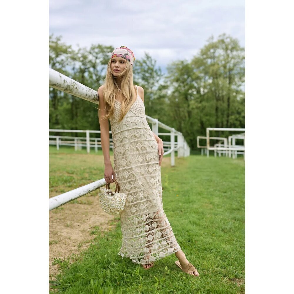 SAACHI Diamond Crochet Knit Cover Up Dress in Ivory Size Small
